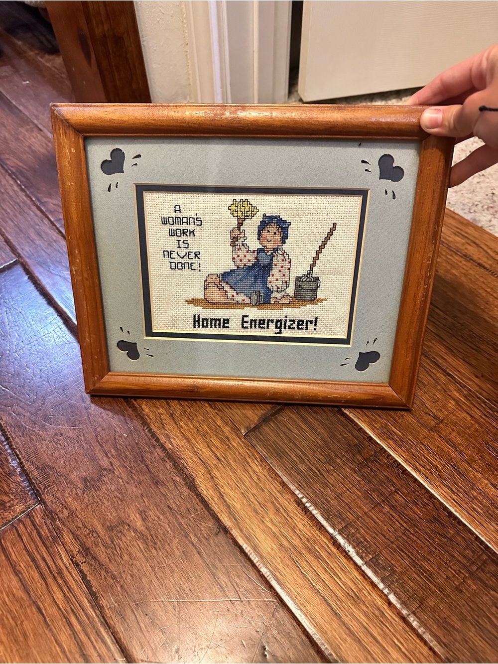 Vintage handmade complete woman cross stitch frame art piece